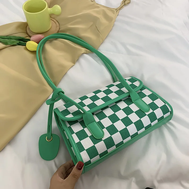 

NEW Niche Design Bag Women All-match Canvas Bag 2021 Fashion Underarm Bag Lattice Square Bag Shoulder Bag Fashion Trendy