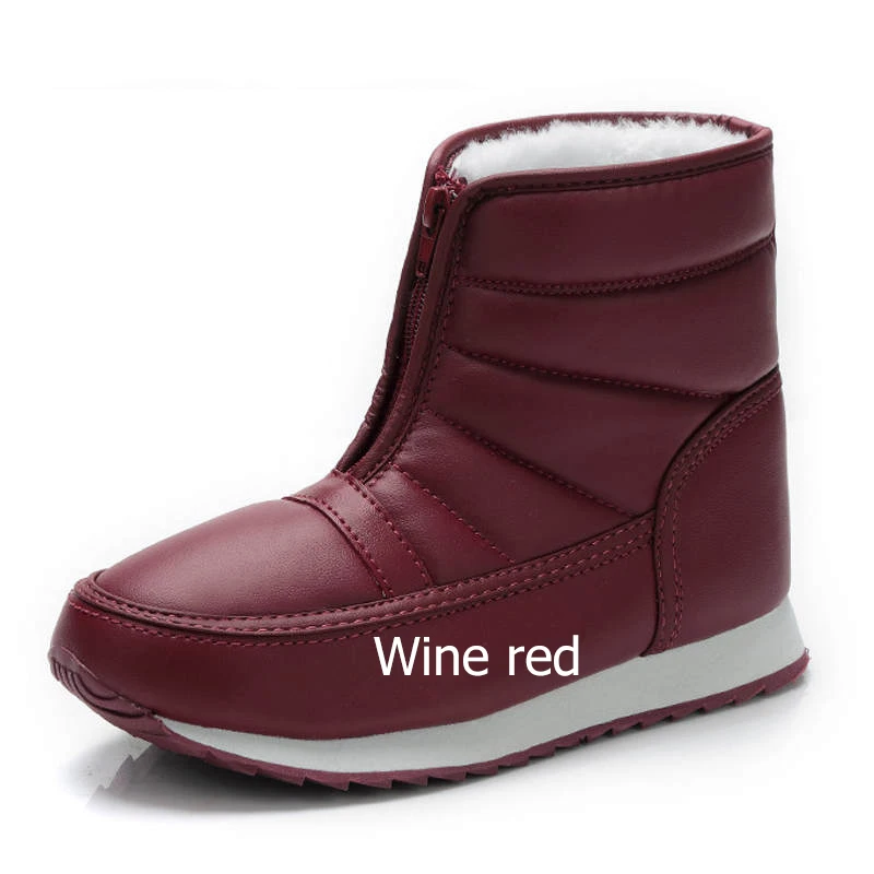 A88W01 Wine red Г. Мужские зимние теплые черные повседневные полусапоги на плоской подошве с искусственным мехом Водонепроницаемая Стеганая обувь для мужчин, зимние ботинки - Цвет: A88W01 Wine red