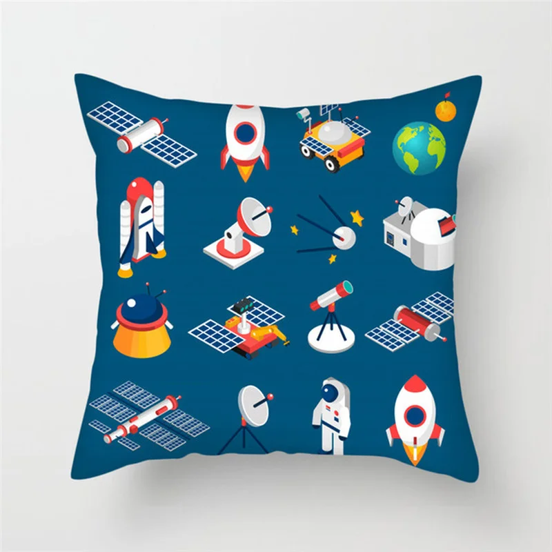 

Cartoon Spacecraft Cushion Cover Astronaut Rocket Pillow Cover for Home Chair Outer Space Decorative Throw Pillows 30*50cm