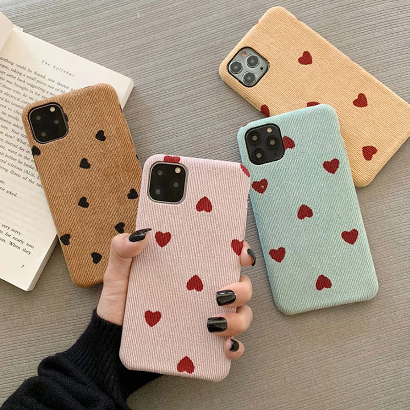 Чехол Ottwn для iPhone 11 с сердечком, вельветовый чехол для телефона, для iPhone XS 11 Pro Max XR X 8 7 6 6s Plus, хлопковая ткань, мягкий чехол из искусственной кожи