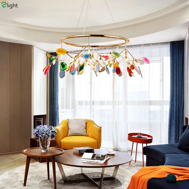 Современные светодиодные люстры из агата потолочные светильники золотого цвета