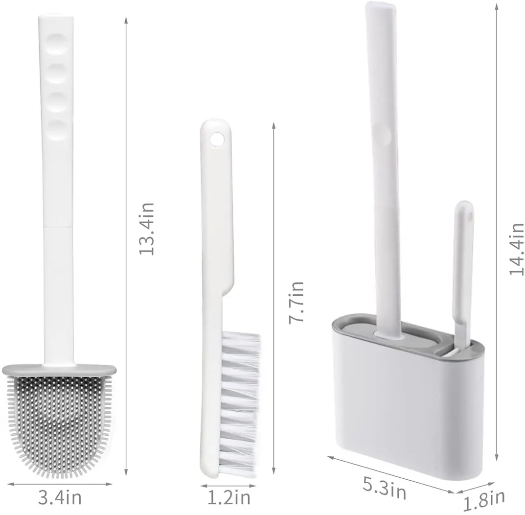 silicone toilet brush and holder set for bathroom flexible brush head with silicone bristles wall mounted deep cleaning corner free global shipping