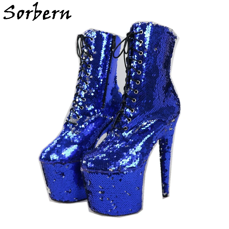 

Sorbern Shiny Sequins Women Boots Stripper Heels Drag Queen Pole Dance Shoe 15Cm 17Cm 20Cm High Heel Platform Booties Custom