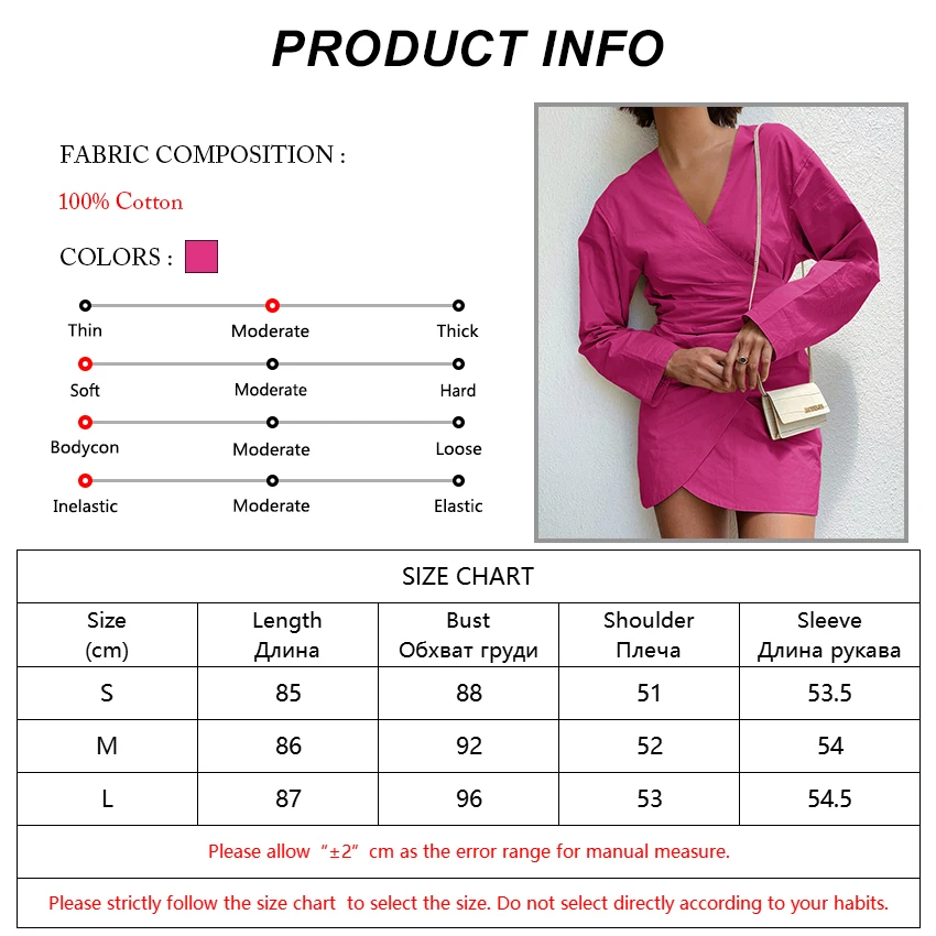 

OOTN Lace-Up Wrap Sexy Dress Long Sleeve Asymmetrical Short Dresses Cotton V-Neck Solid Streetwear Spring Autumn Women Dress