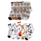 Кружевные женские носки, Мультяшные мягкие Смешные кавайные прозрачные носки в стиле Харадзюку из шелка, лисы, кошки, бабочки, удобные прозрачные весенне-летние носки