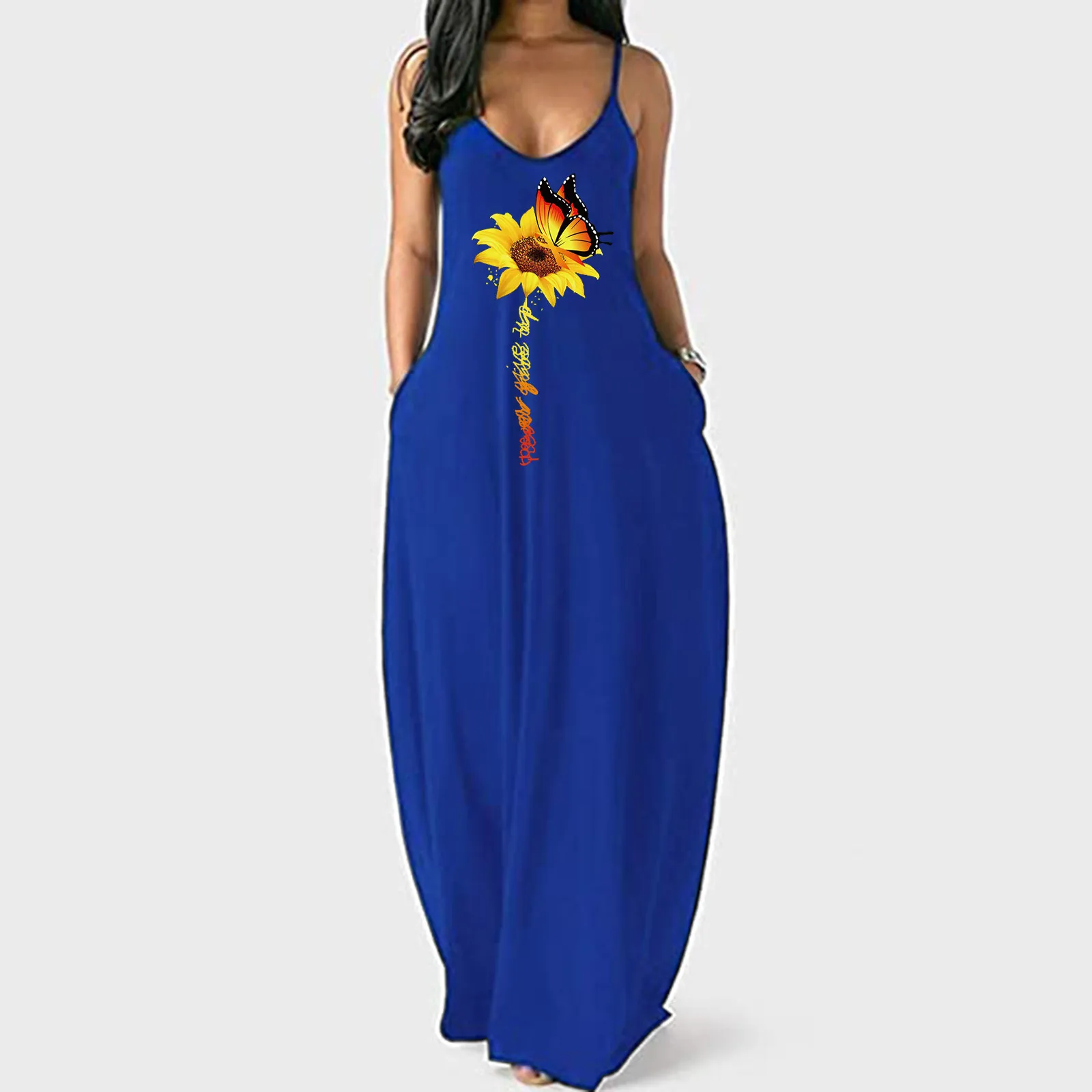 Платье Макси женское летнее без рукавов Повседневный Сарафан на бретельках