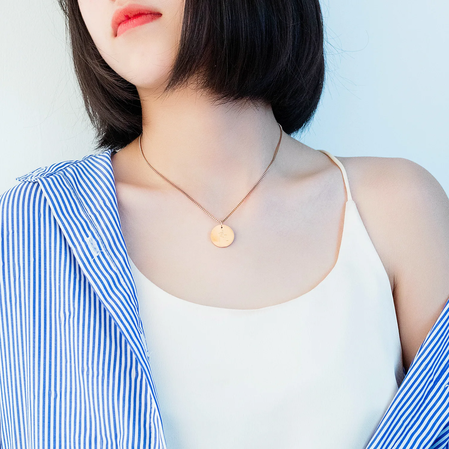 

GorGor Necklace Women Stainless Steel Originality Statement Minimalist Chinese Round Card Rose Color Elegant Jewelry TX-1577