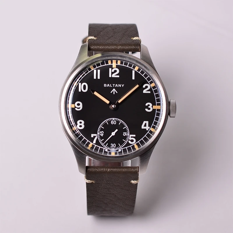 

Vintage Baltany Military Men Watch 42mm Subsecond Hand Winding ST3600 Movement Stainless Steel Leather Strap Mechanical Watches