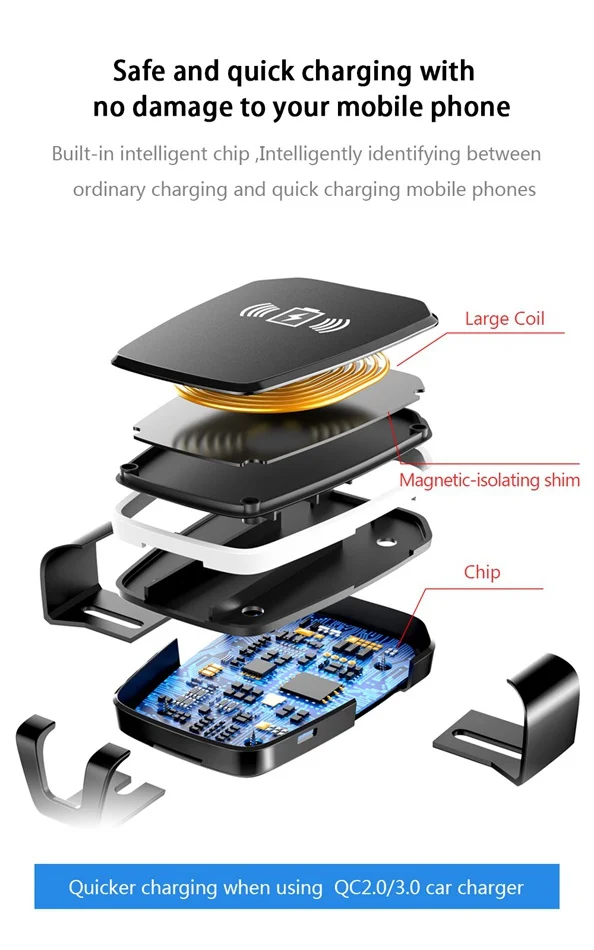 Беспроводное зарядное устройство 10 Вт зарядный коврик ROCK Qi для iPhone X XS 8 Samsung Huawei P30