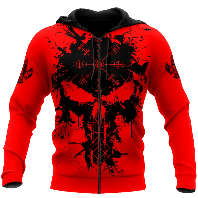 

2021 New Viking Compass-Valhalla Raglan Men's Hoodie Hooded Zipper Cool Personality Comfortable Suit