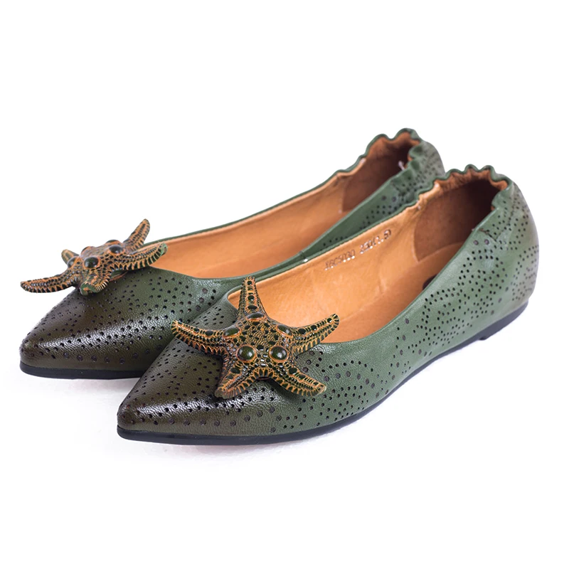 Балетки женские из натуральной кожи заостренный носок плоская подошва