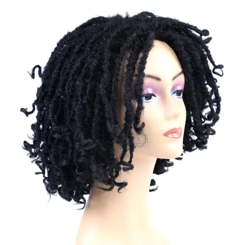 Synthetic Short Dreadlock Wigs Crochet Twist Hair For Black Women High Resistant Fiber Braids Wig Curly End 6 Inch | Шиньоны и парики