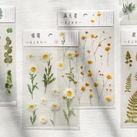 12 designs natural daisy clover japanese words stickers transparent pet material flowers leaves plants deco sticker aesthetic