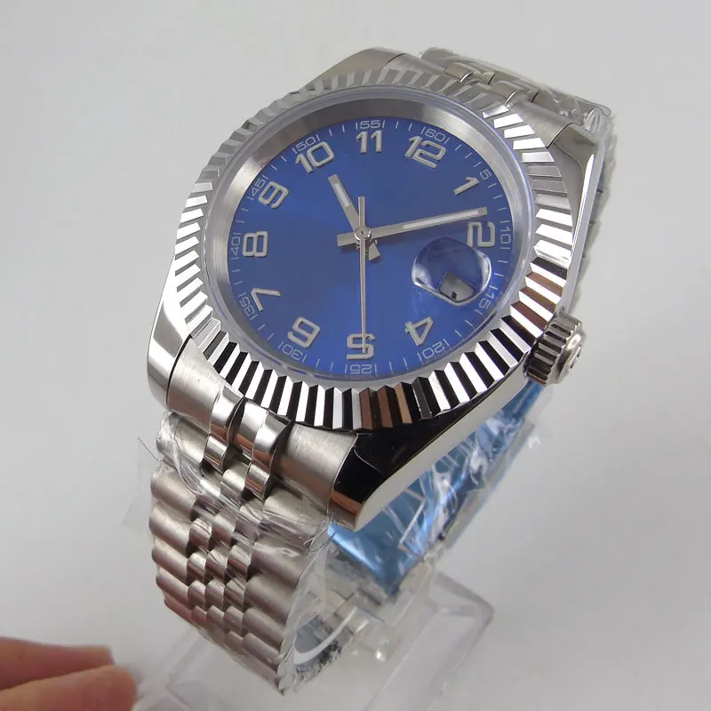 

39mm Date Just Fluted Bezel MIYOTA 8215 Blue Dial Automatic Men Watch Jubilee Bracelet