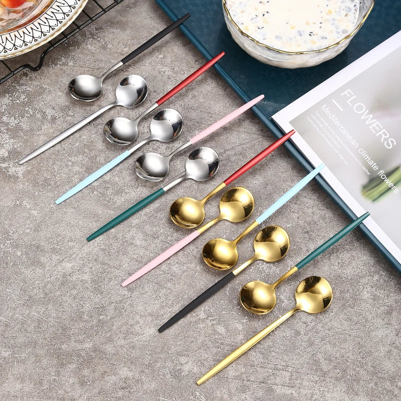 

8pcs Stainless Steel Tableware Set Rainbow Gold Dinnerware Set Knife Fork Spoon Flatware Set Dishwasher Safe Cutlery Set
