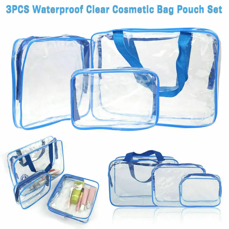 

3Pc Waterproof Transparent PVC Bath Cosmetic Bag Women Make Up Case Travel Zipper Makeup Beauty Wash Organizer Toiletry Storage