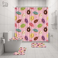 donuts with pink icing bath shower curtain polyester waterproof bathroom curtain carpet rugs set non slip kitchenbath mat