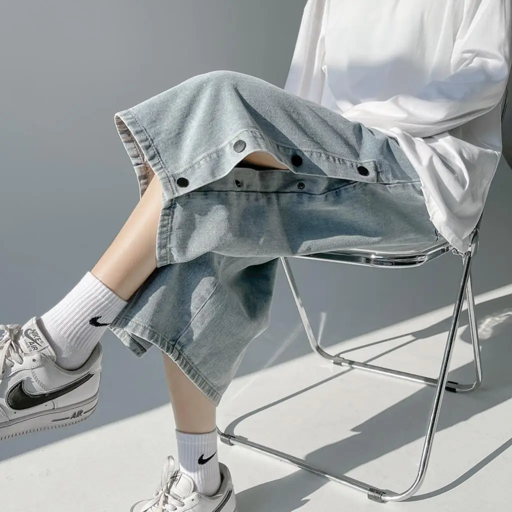 

Джинсы мужские двубортные, тонкие брюки-слаксы, свободные прямые штаны для отдыха, в стиле Хань, лето