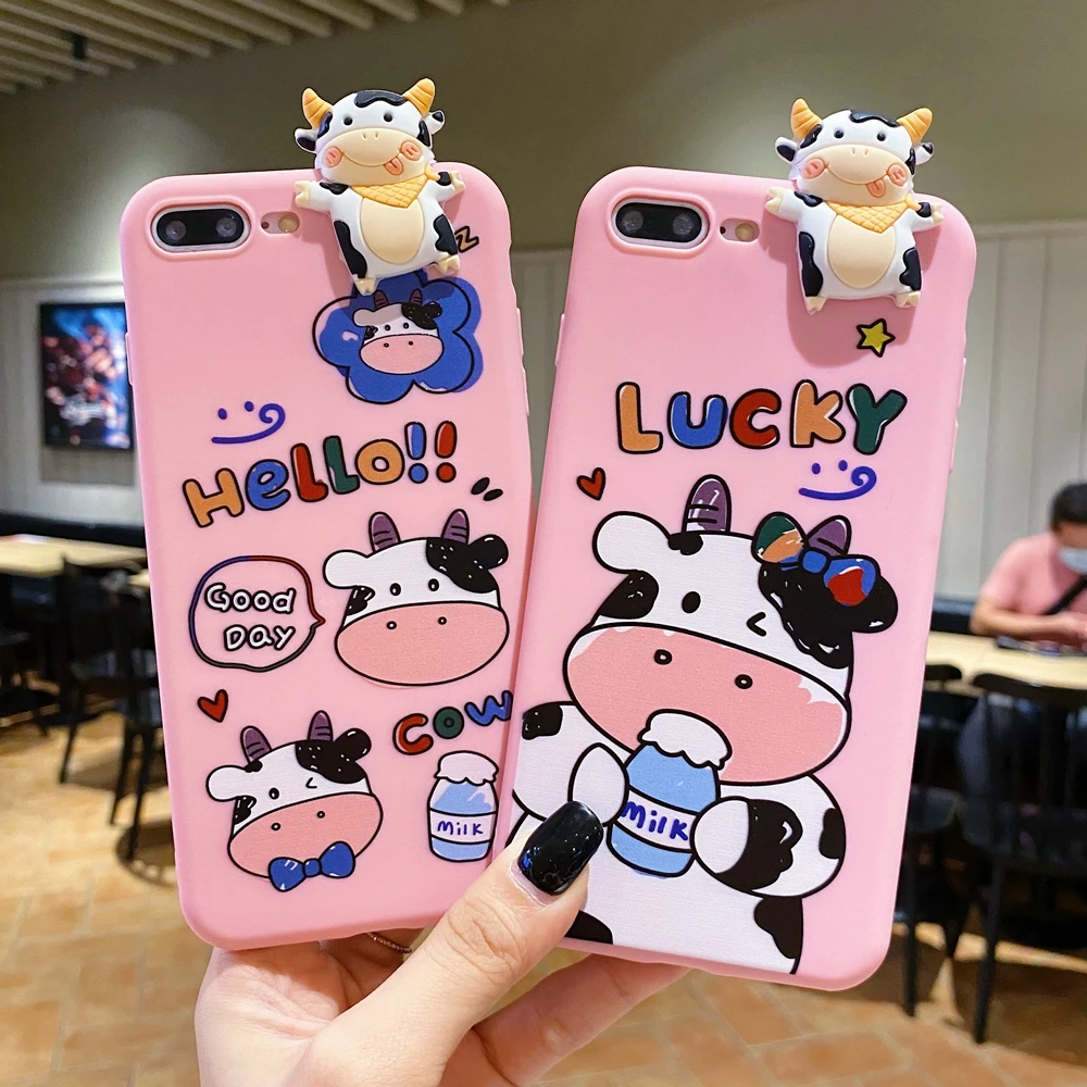 

Realme 8 Pro 7 7i A1K Phone Case for Funda OPPO Reno 5 4 Lite 3 Reno5 Reno4 Lite Reno3 Case Cartoon 3D Cows Silicone Cover Women