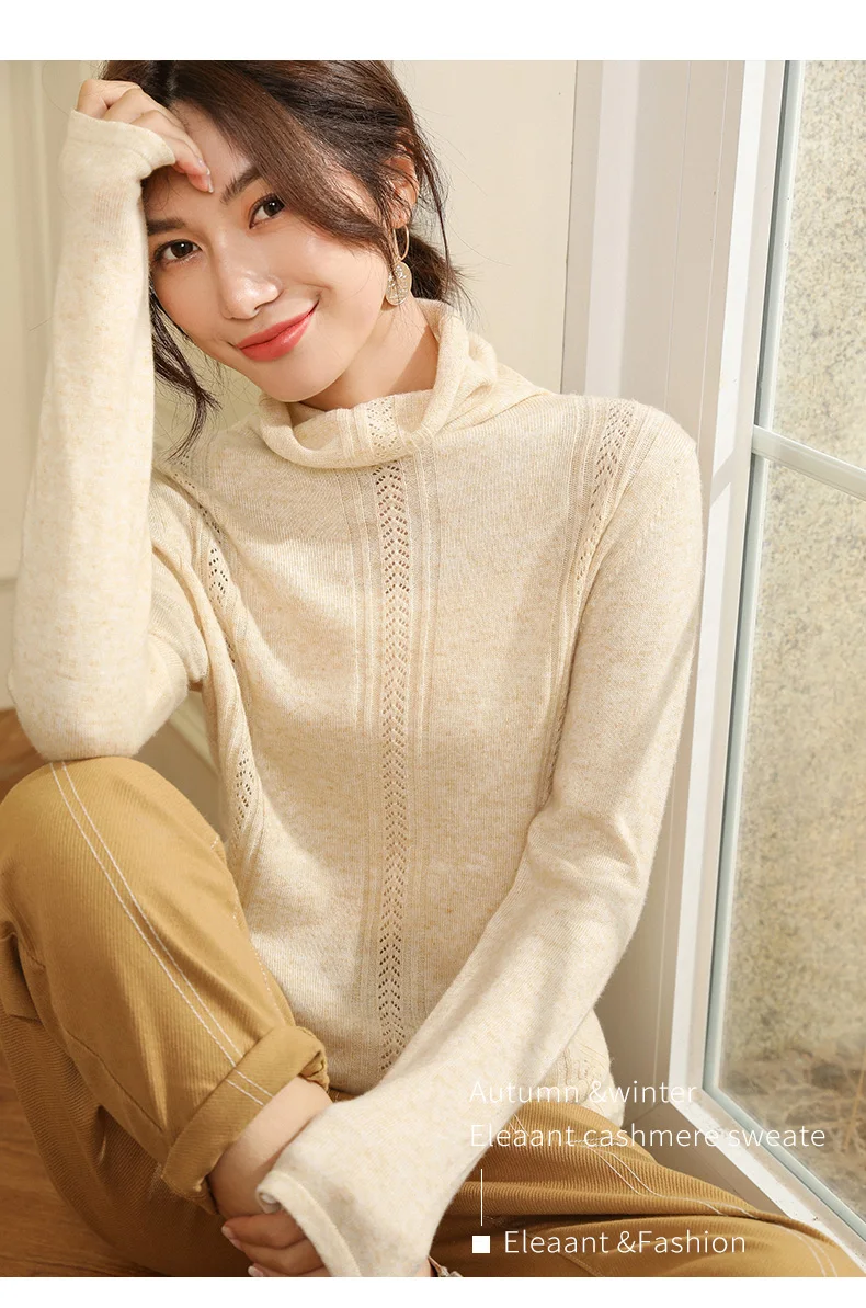 BELIARST Autumn and Winter New Pile of Cashmere Sweater Women's Pullover Sweater Was Thin Hollow Knit Bottoming Sweater