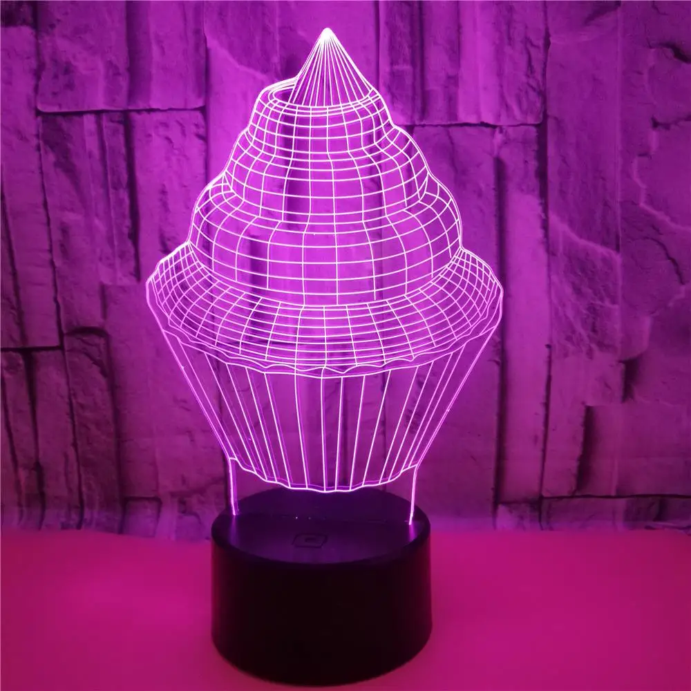 Ice Cream 3D Night Light Touch Remote Control 7 Colors LED USB Table Lamp Creative Gift for Kids Home Bedroom Decor | Лампы и
