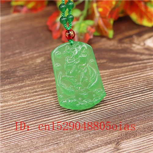 Натуральный Зеленый Изумрудный нефрит Рыба Лотос Кулон Бусы Ожерелье Шарм