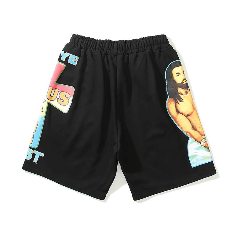 

Harajuku Jesus Is King Cross Kanye West Casual Shorts Men and Women Elastic Waist Oversize Terry Cotton Knee Length Pants
