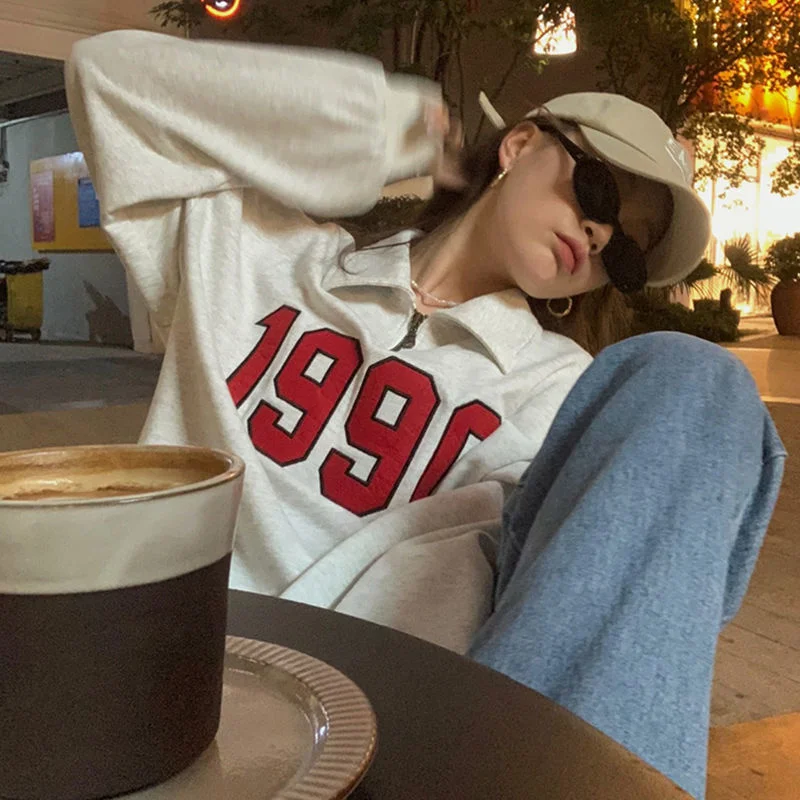 

Женский свитер с вышивкой и воротником-поло, Свободный корейский Топ с длинным рукавом, Осень-зима 2021