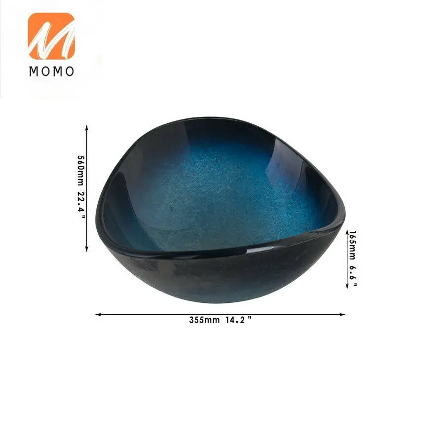 

Bathroom Only Oval Blue Tempered Glass Wash Bowl Sink Vanity Countertop Basin