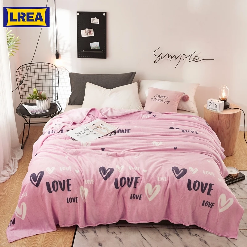 LREA плед одеяло из кораллового флиса розовый lovingheart очень теплый мягкий плед зима на диван кровать самолет путешествия покрывала одеяла