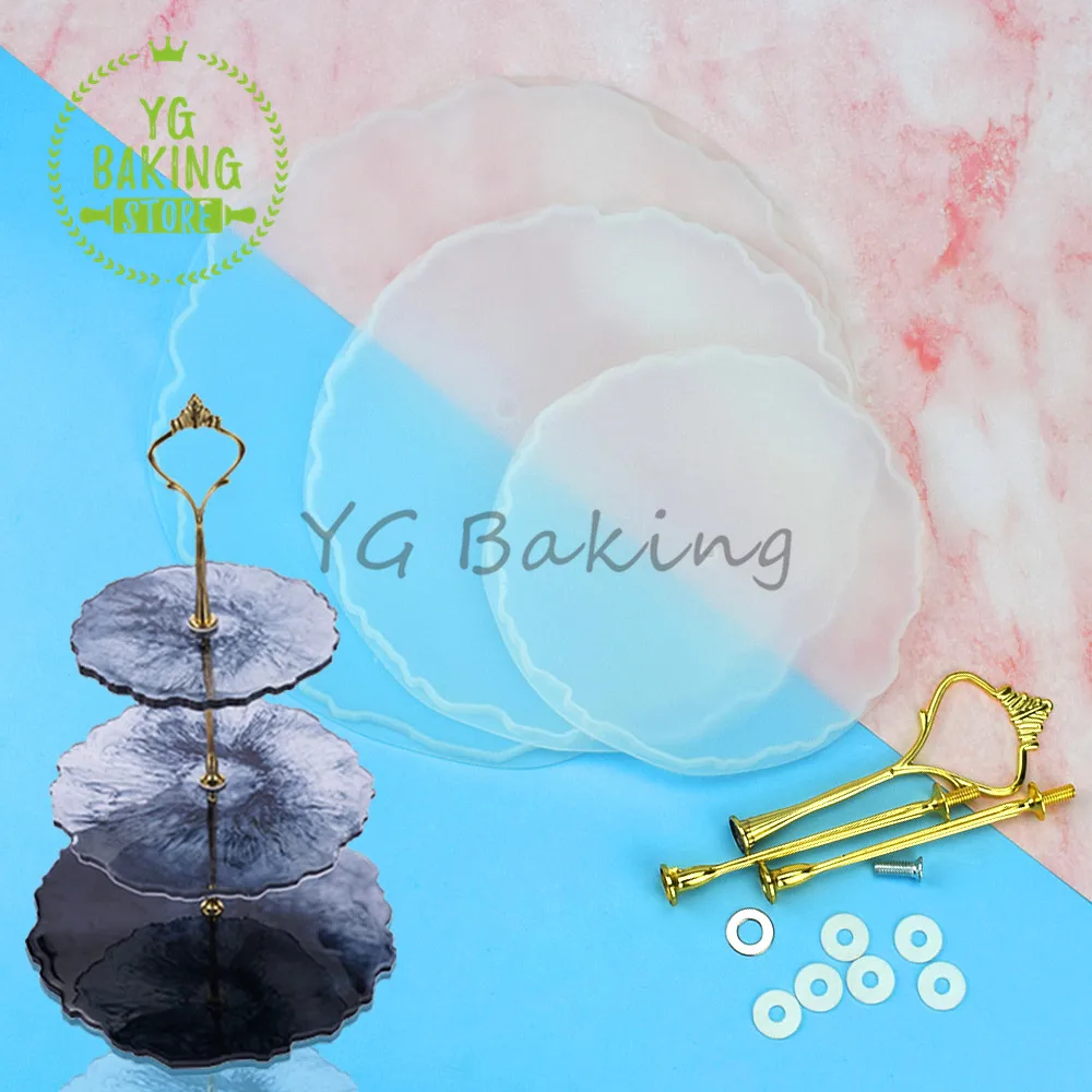 

3 Tier Round Shape Cake Stand Silicone Cake Mold Epoxy Resin Tray Mould Cake Decorating Tool Kitchen Supplies