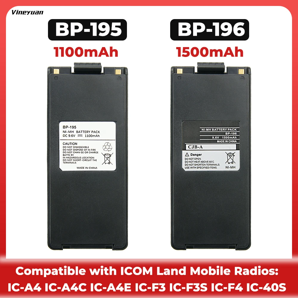 1100mAh/1500mAh BP-195 BP-196 NI-MH Battery For ICOM IC-T22 IC-T42 IC-A4 IC-F3S IC-T2A IC-40S Air Band Transceiver FM  Radios