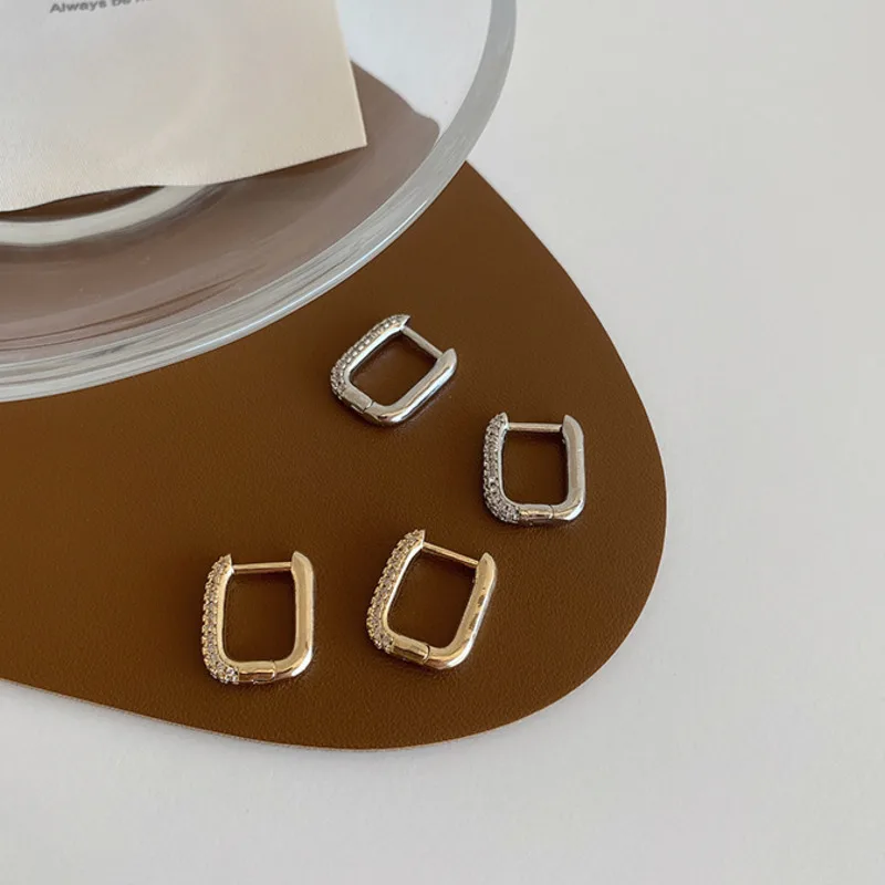 

2020 Trend Korea Minimalist Full Zircon Geometric Square Hoop Earrings Gold Silver Color Gift For Girls Crystal Small Jewelery
