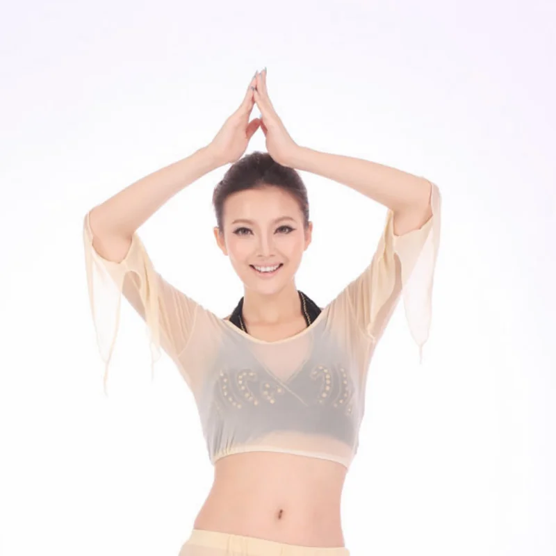 

New Arrival Fashion Sexy Women Belly Dance Clothing Dancing Performance Costume R-neck Mandarin Sleeve Blouse