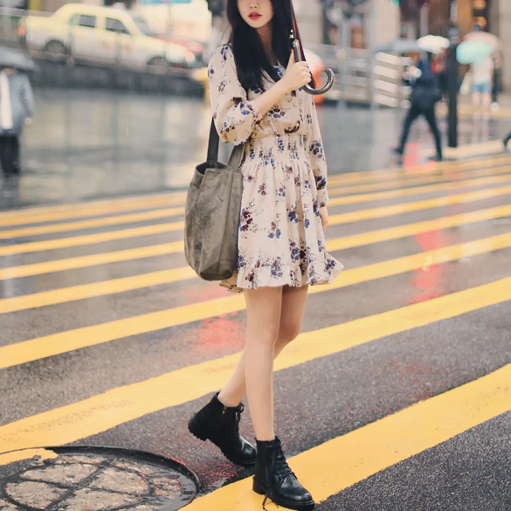 Женское винтажное платье с бантом свободное в горошек длинным рукавом поясом на