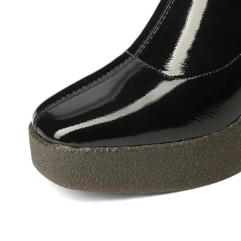 

Fashion Platform Ankle Boots Autumn Women Shoes Patent Leather Thick High Heels Boots Winter Zipper Ladies Shoes