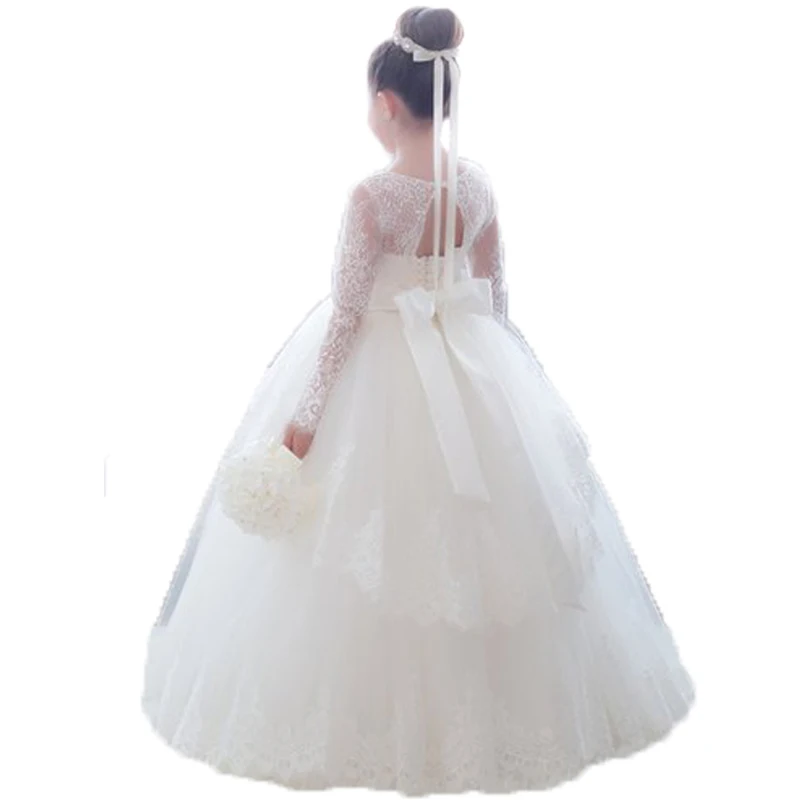 

Little Bride Flower Girl Dresses Lace Traje Detalles Vestidos Comunion Nina Kids Ball Gowns White Girls First Communion Dresses