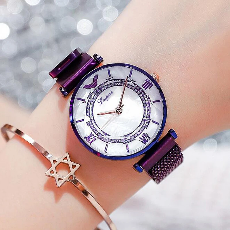 Lvpai роскошные часы из розового золота Женские Простой Серебристые Магнитные