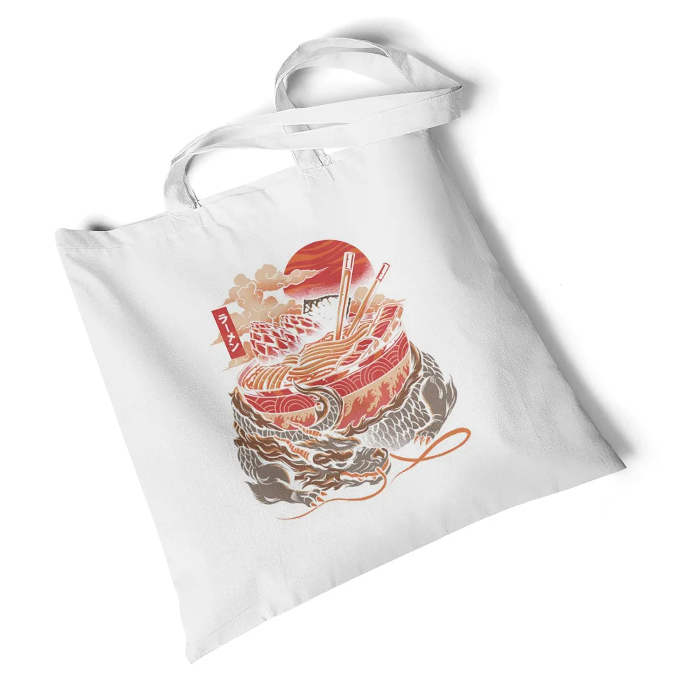 

Focal20 Streetwear Food Ramen Sushi Print White Canvas Bag Women Casual Canvas Bag Shopping Shoulder Bag Tote Student Bookbag