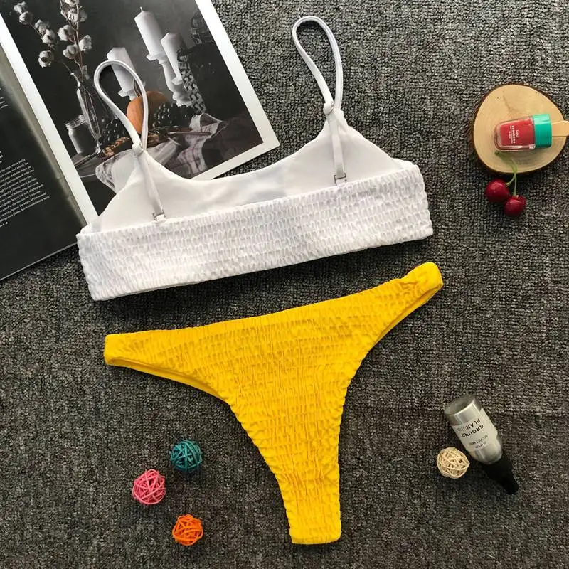 

Ribbed Bikini Sexy Women Swimsuit Push Up Swimwear Brief Bathing Suit Pleated Biquini Brazilian Micro Bikini Sexy Swimsit 2020