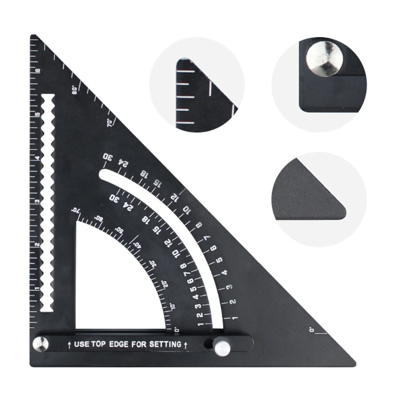 

Aluminium Alloy Thicken Triangular Measuring Ruler Woodworking Carpenter Square Angle Protractor Layout Tool 7XEA