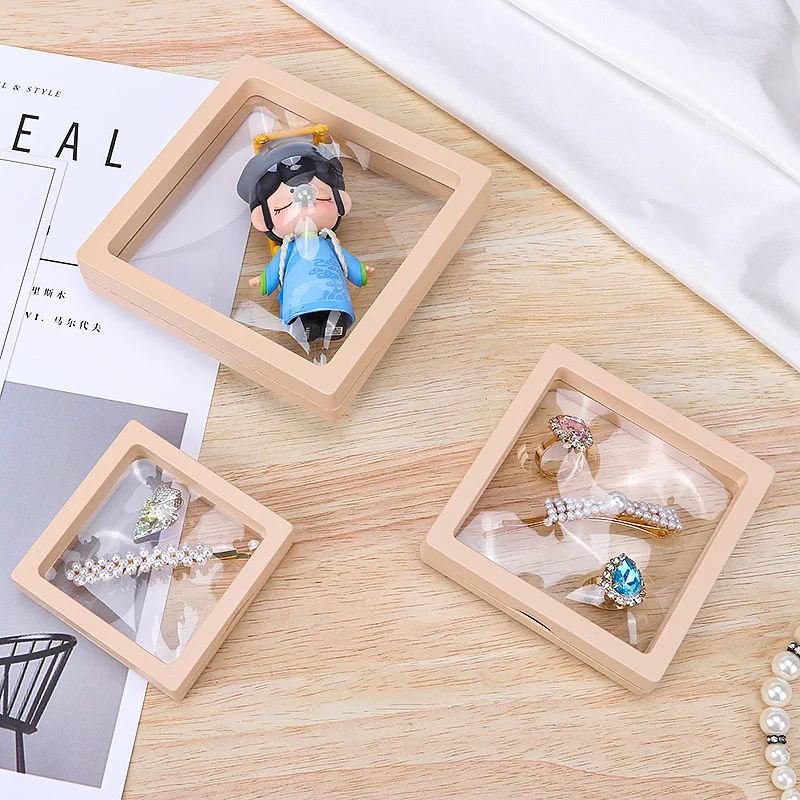 3d Color Floating Display Case Stands PE Film Holder Dustproof Storage Pendant Necklace Bracelet Ring Coin Jewelry Earrings Pin