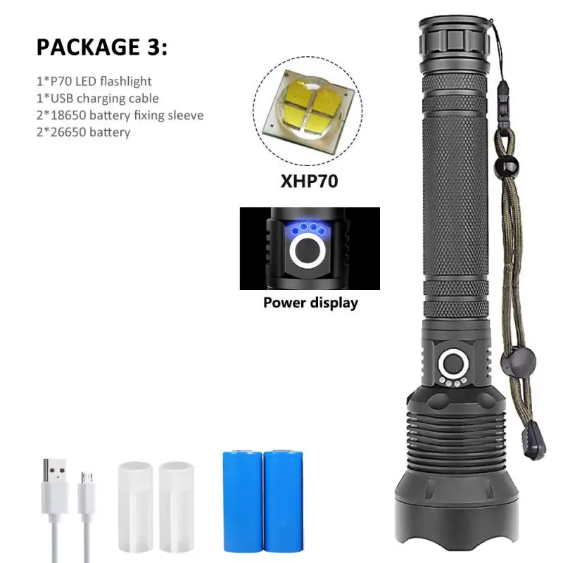 XHP70 Супер мощный светодиодный фонарь XHP90 XHP70 с приближением, тактический фонарь, водонепроницаемый, ультра яркий фонарь XHP50, Лампа 18650, перезаряжаемая через USB - Испускаемый цвет: XHP70