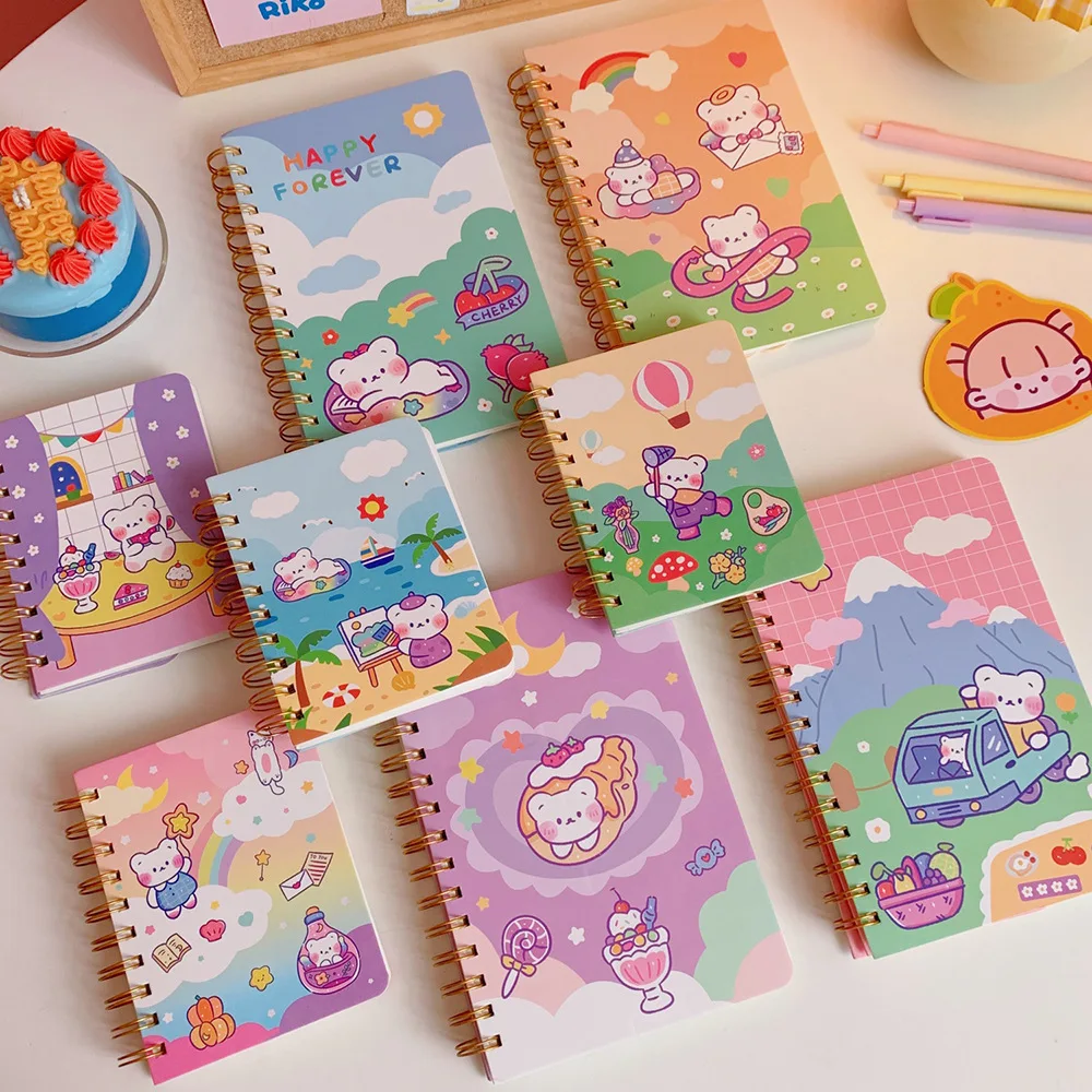 

Yisuremia New 90 Sheet A5 A6 Kawaii Bear Pocket Sprial Journal Notebook Diary Agenda Memo Notepad Planner Book School Stationery