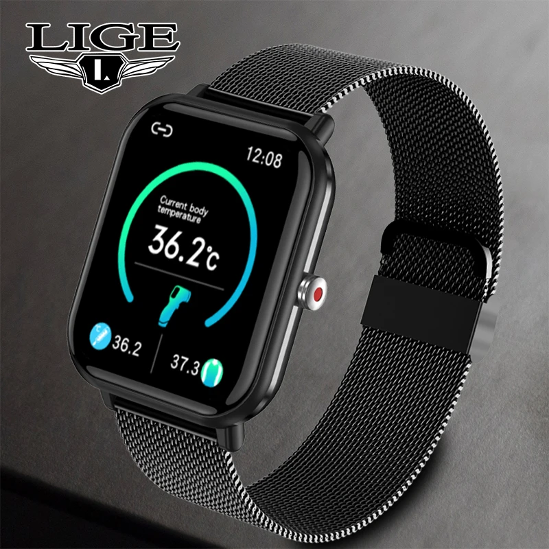 

LIGE Men Smart Watch Sports Fitness Tracker Temperature Heart Rate Blood Pressure Weather 1.7'' Full Touch Screen Smartwatch Men
