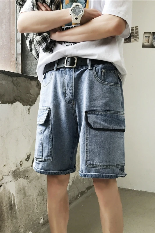 

FMZXG summer 5 division short pants men's trend loose wide leg straight tube wear pants summer denim shorts