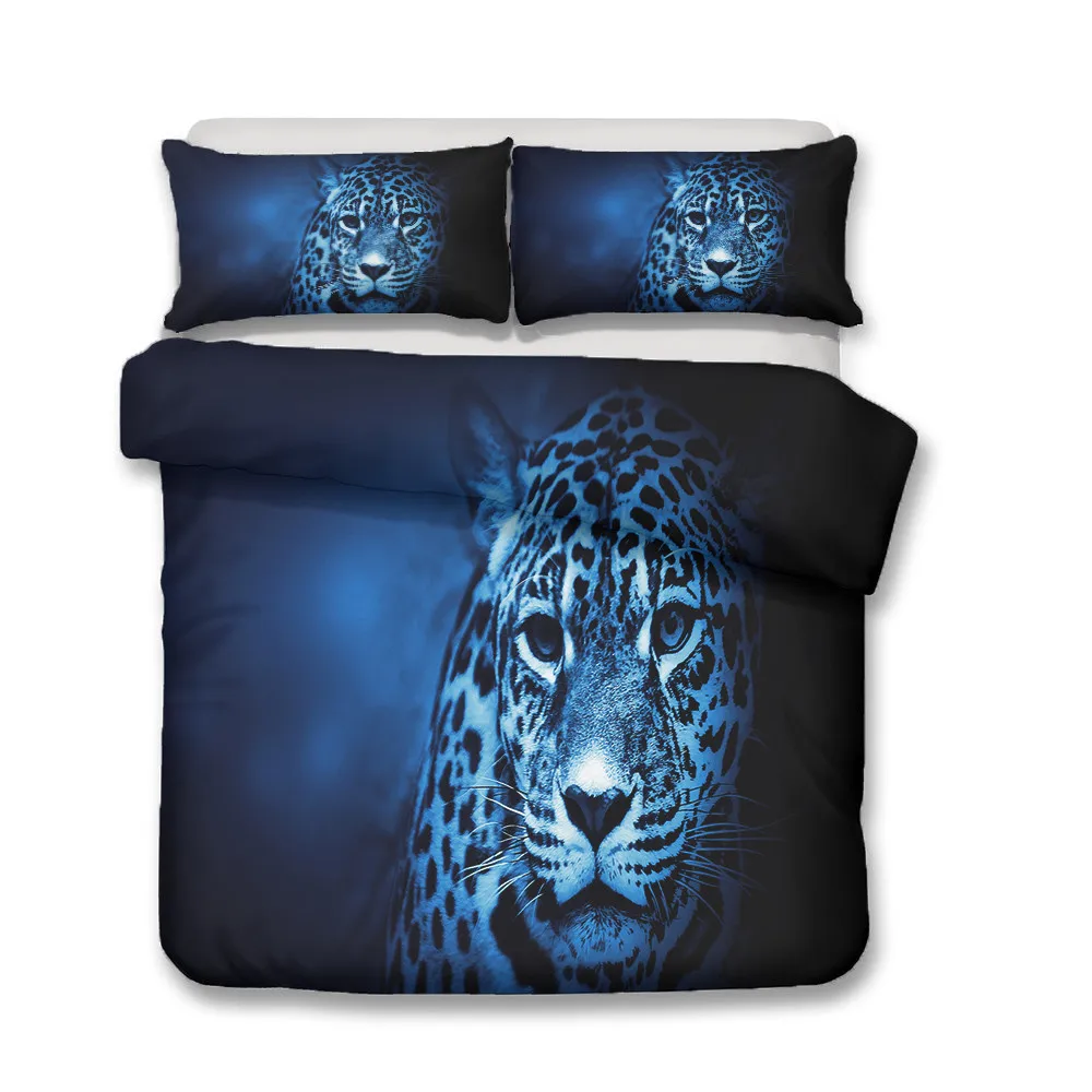 

Hot style 3D digital leopard printing Polyester bedding set 1 duvet cover + 1/2 pillowcases bed in a bag (no sheet).