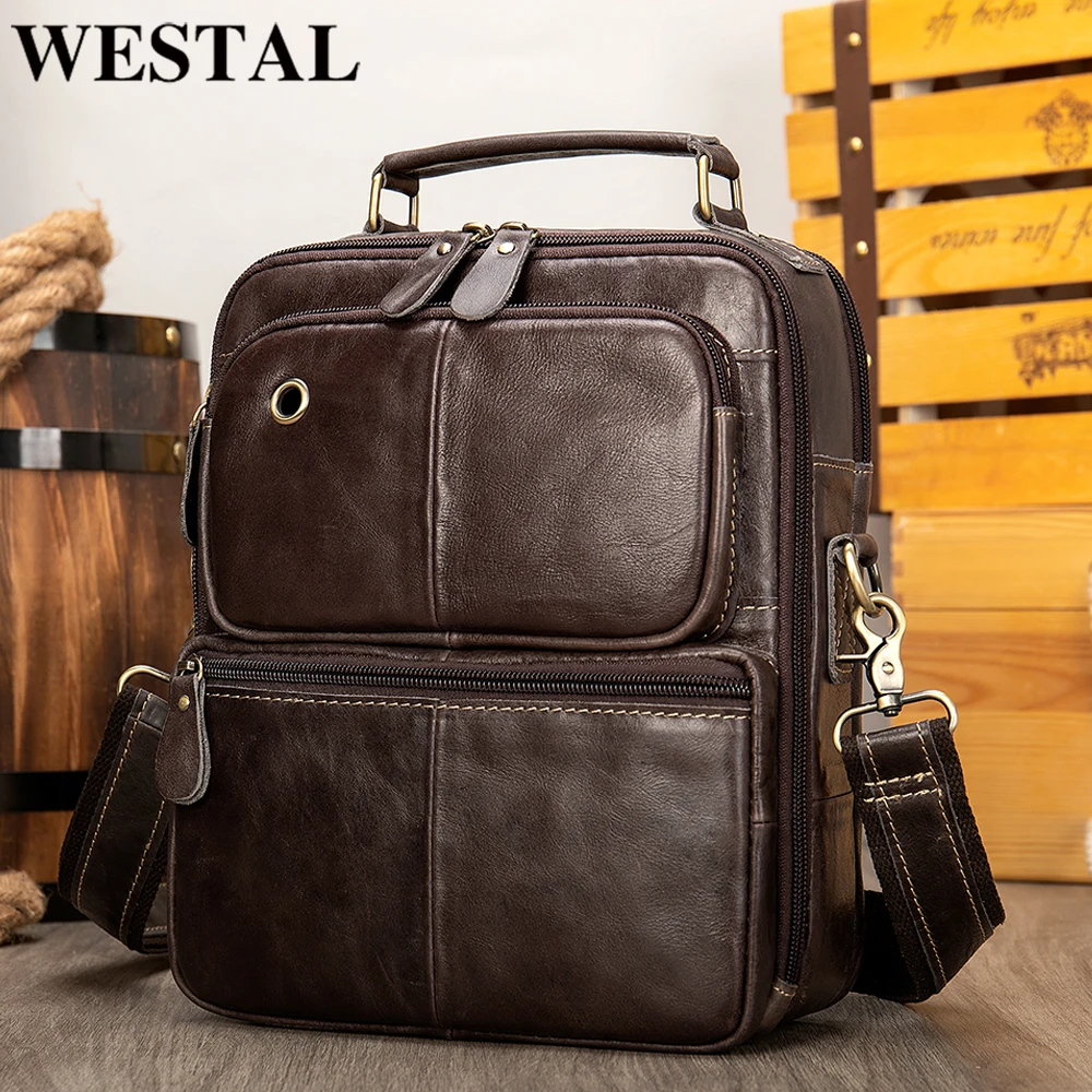

WESTAL Men's Shoulder Bag Genuine Leather Messenger Bags Leather Men Crossbody Bags for Men Bussiness Male Top-handle Handbags