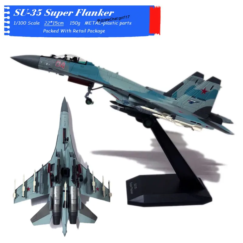 

HOT-BIOODED 1/100 Scale Military Model Toys SU-35 Super Flanker Fighter Diecast Metal Plane Model Toy For Gift,Kids,Collection