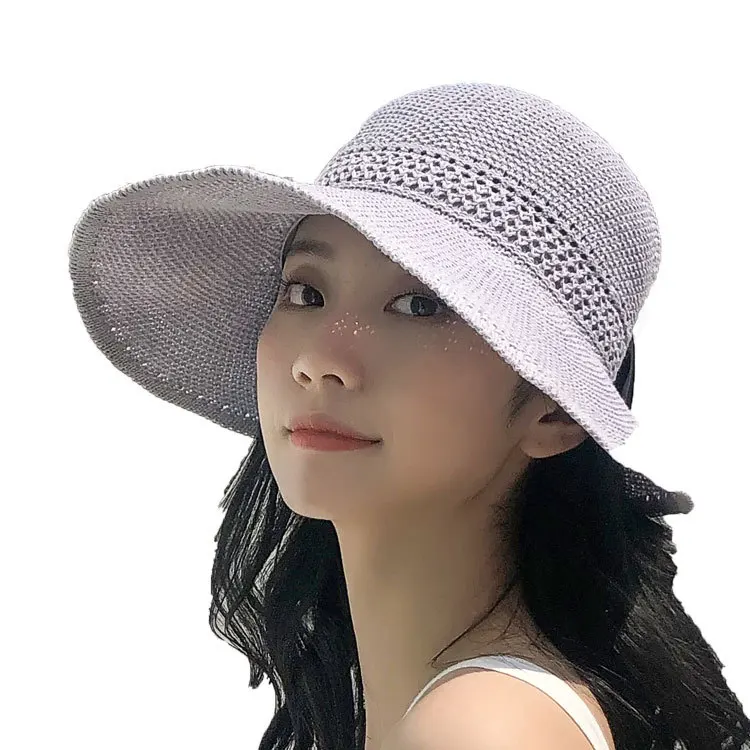 

New Bowknot Knitted Empty Top Hat Female Summer Sunscreen Big Brim Hat Casual Straw Hat Outdoor Sun Hat Beach Hats Women Cap